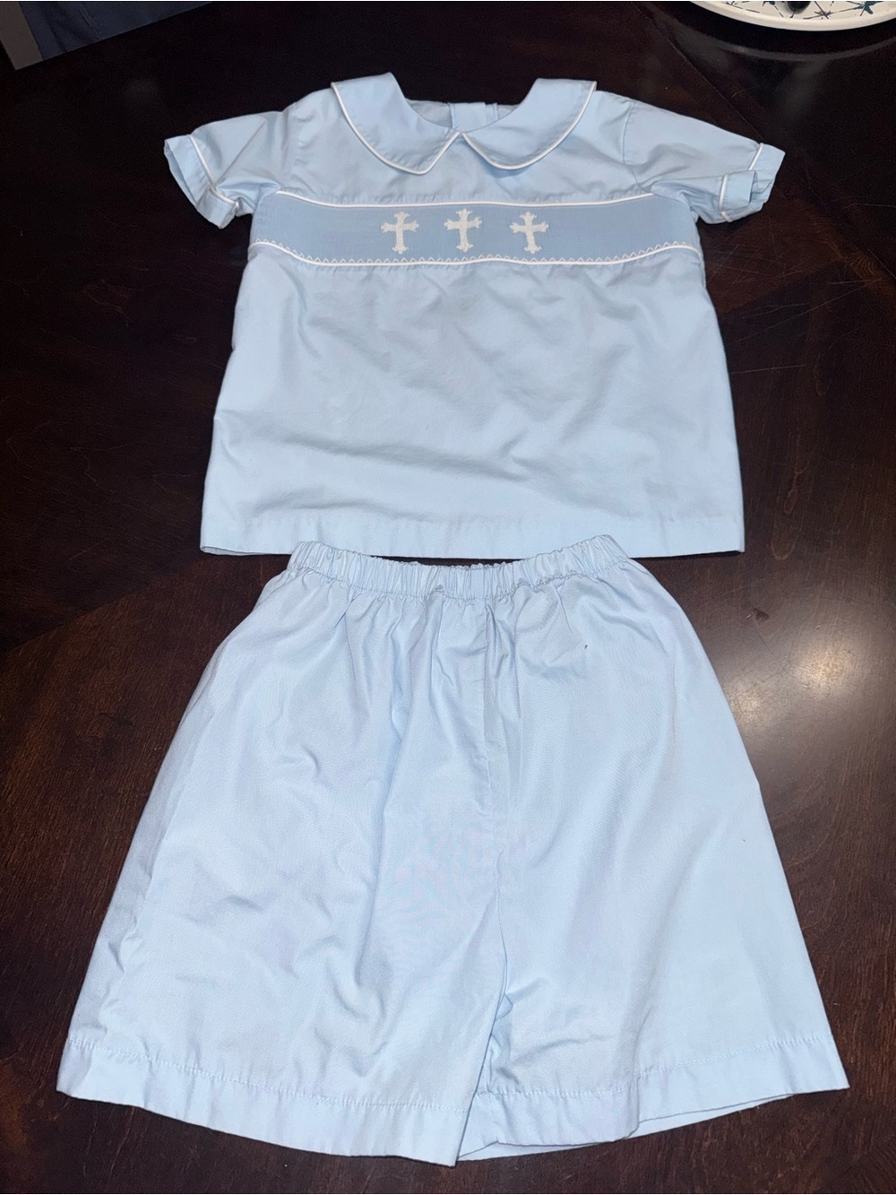 Light Blue Smocked Two-Piece Kids Pajama Set